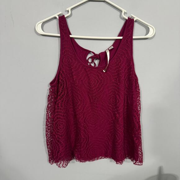 LC Lauren Conrad Reddish Purple Wider Strap Tank Top Women's Size Medium Lacy - Picture 1 of 7